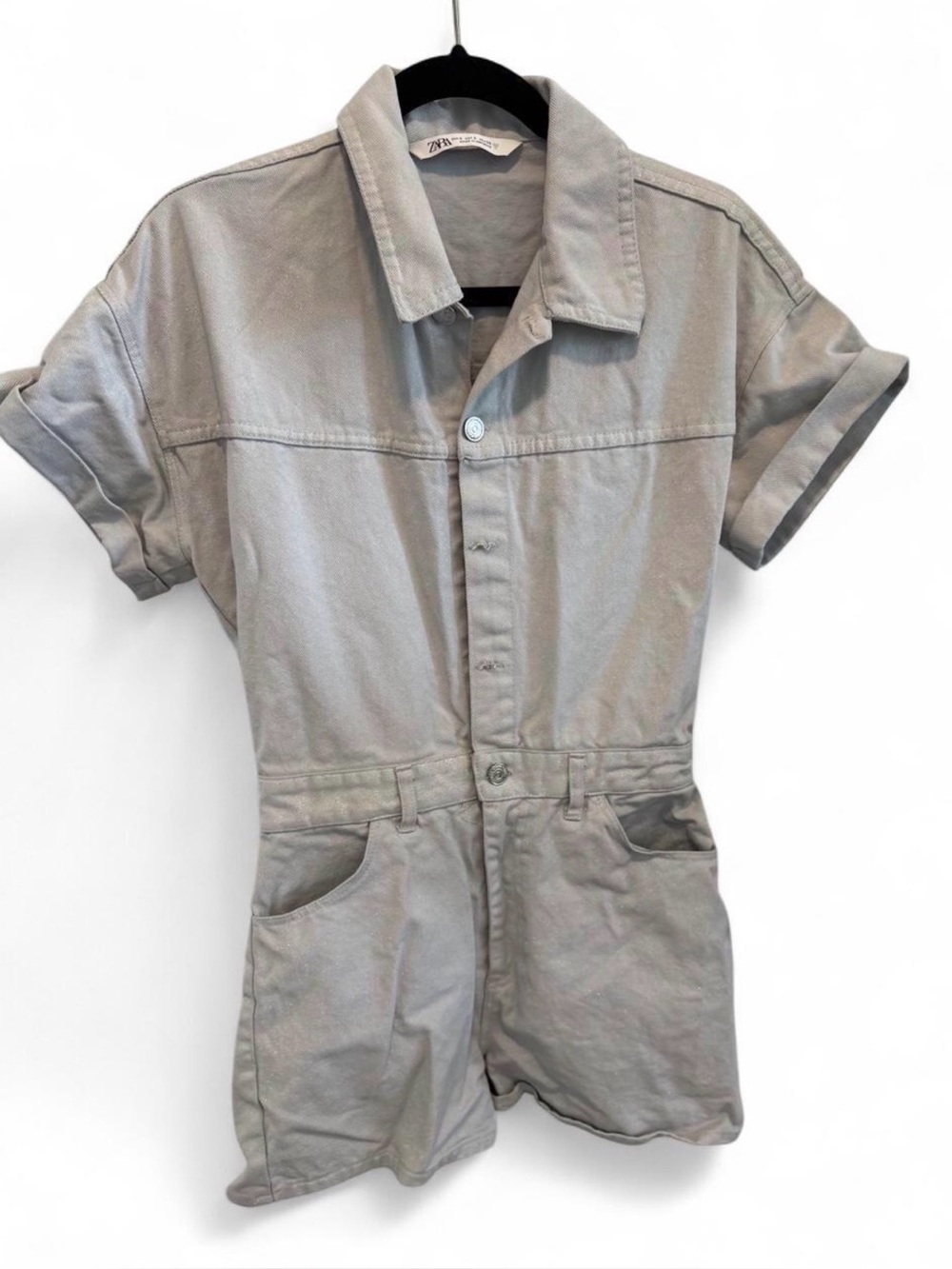 Zara Denim Short Sleeve Shimmer Romper